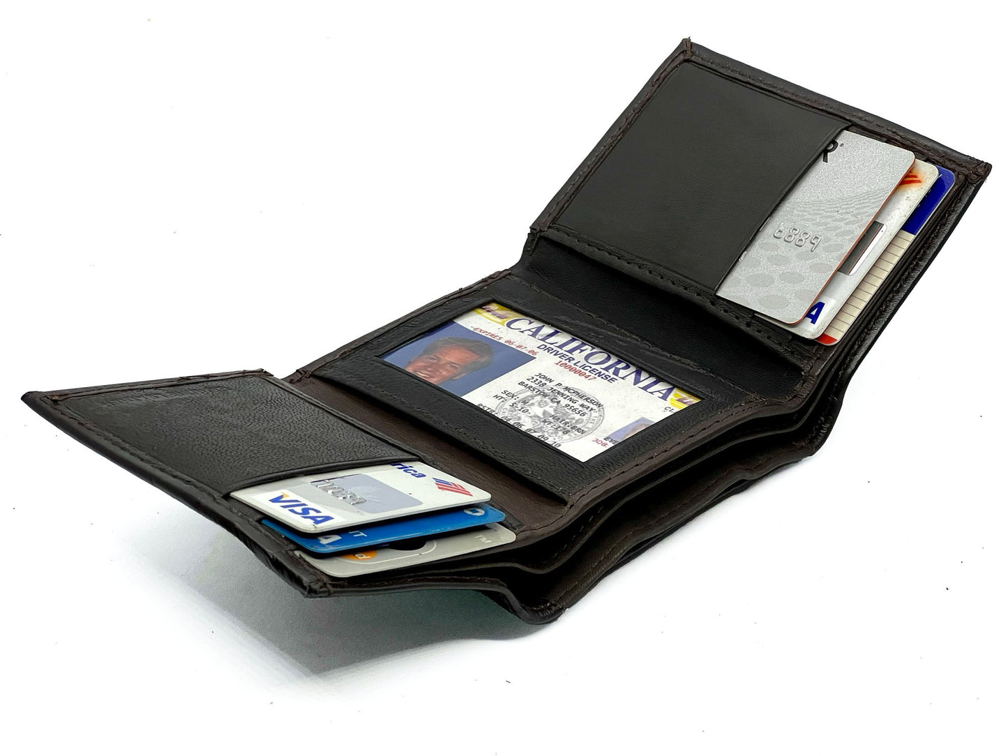RFID Blocking Genuine Leather Men's Trifold Wallet Flap Top Detachable Card Holder