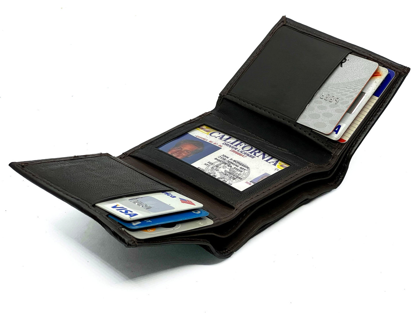 RFID Blocking Genuine Leather Men's Trifold Wallet Flap Top Detachable Card Holder