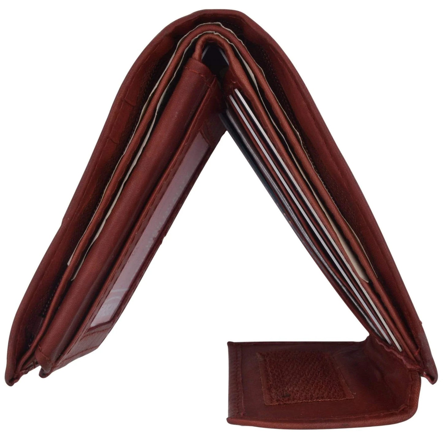 RFID Blocking Leather Bifold Wallet With Hook And Loop Closure And Flap Up ID Window