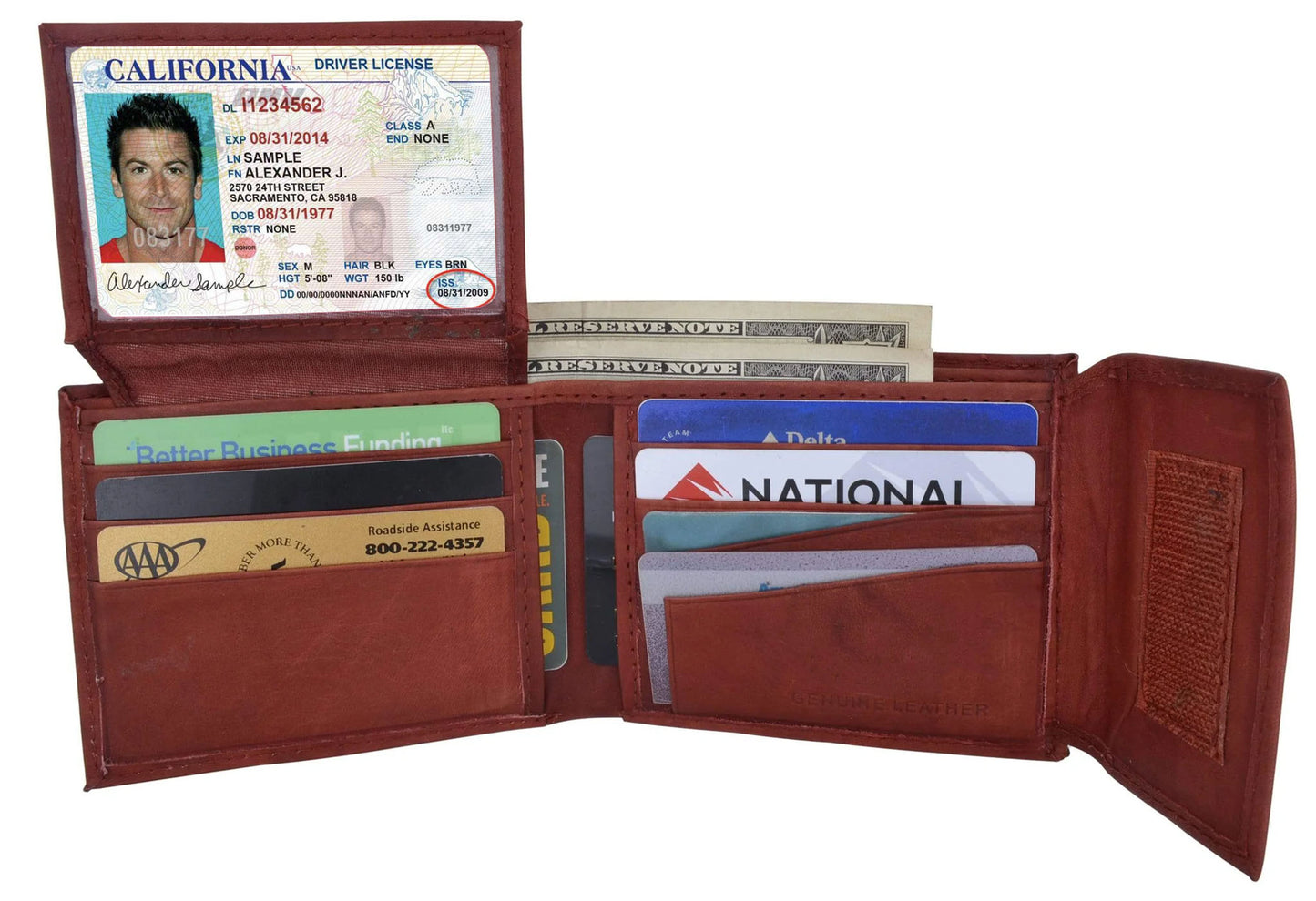 RFID Blocking Leather Bifold Wallet With Hook And Loop Closure And Flap Up ID Window