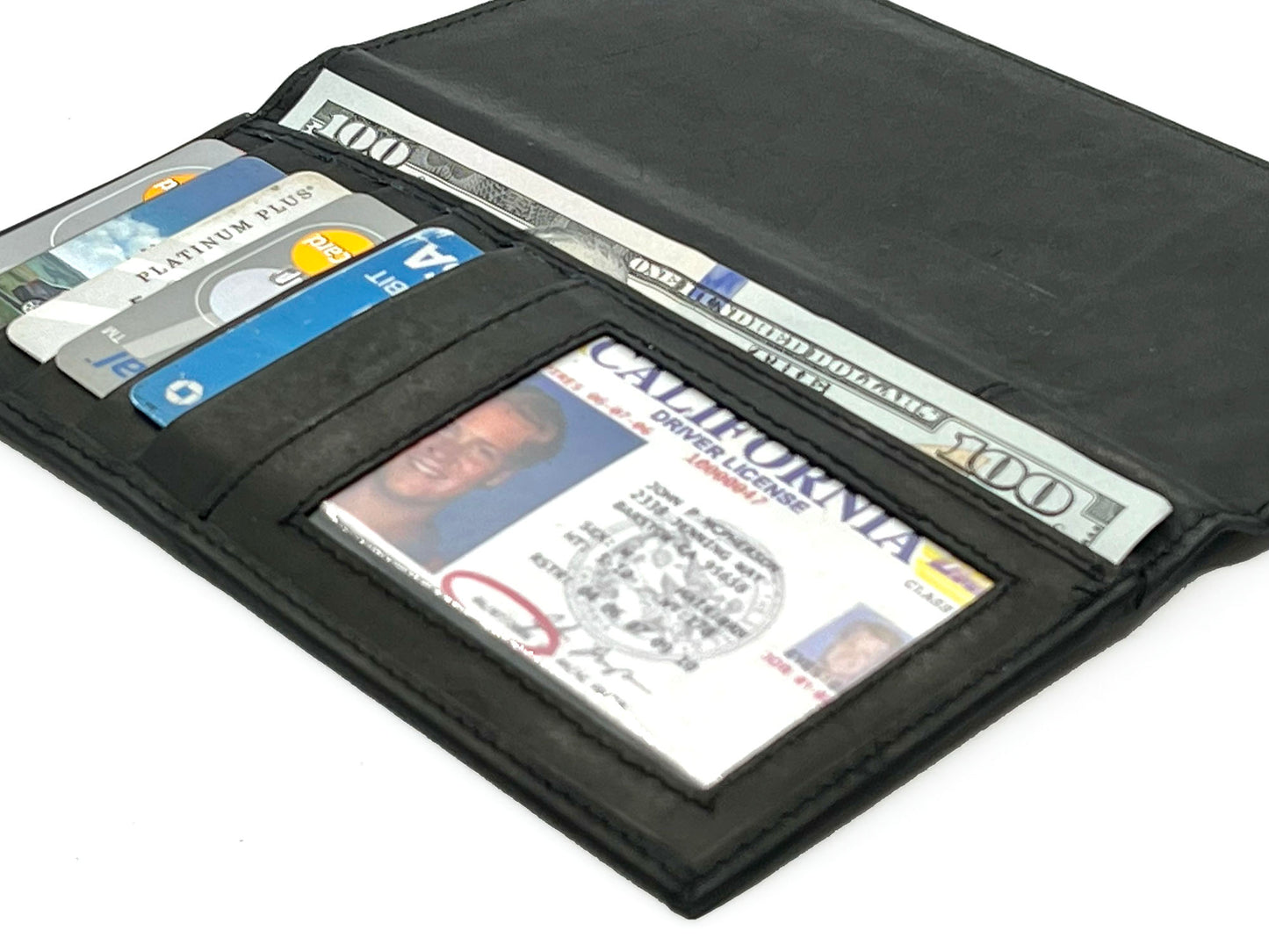 RFID Blocking Genuine Leather Checkbook Cover Holder Thin ID Window Card Wallet