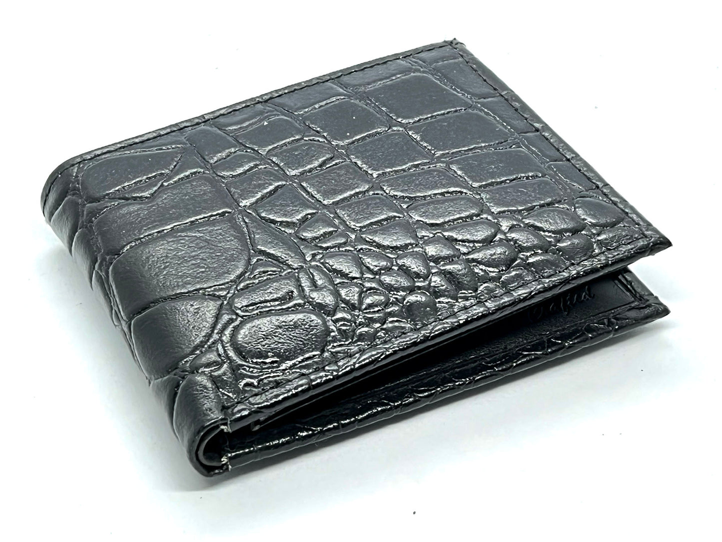 Genuine Leather Men's Croc Print Bifold Wallet Flip Up Card Holder