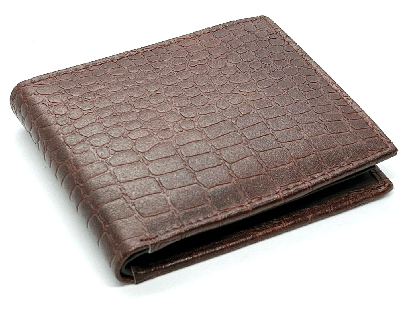 Genuine Leather Men's Croc Print Bifold Wallet Flip Up Card Holder