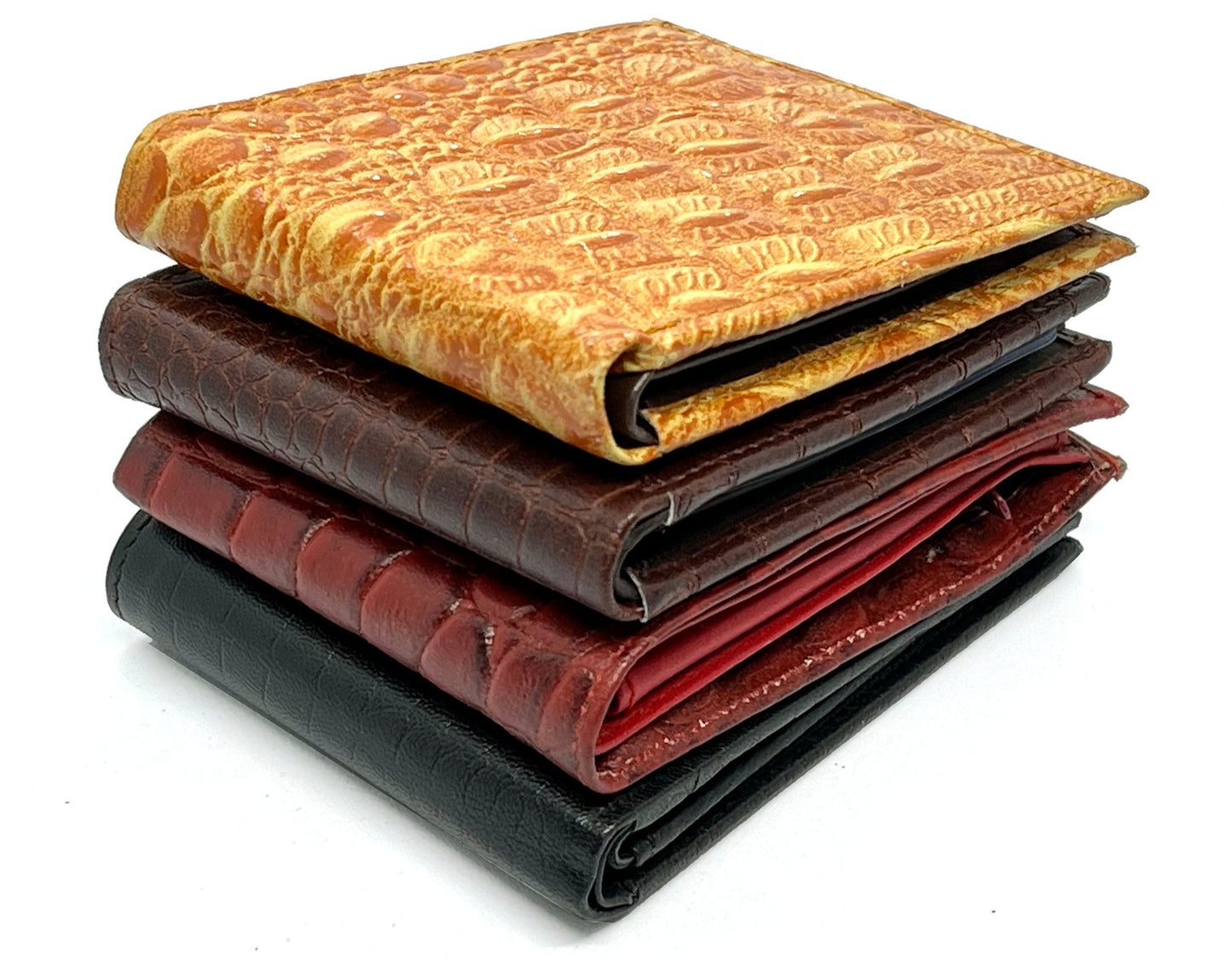 Genuine Leather Men's Croc Print Bifold Wallet Flip Up Card Holder