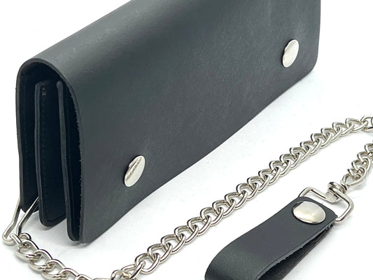 Genuine Leather Men's Biker's Long Wallet Trucker Motorcycle Trucker Steel Chain