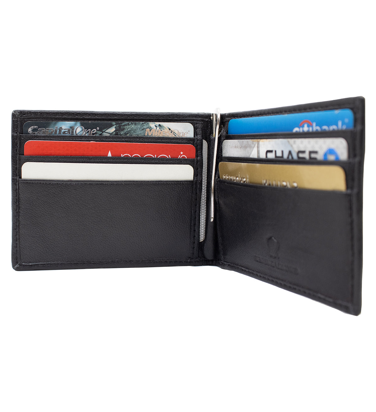 RFID Blocking Genuine Leather Bifold Money Clip ID Badge Bifold Wallet Front Pocket