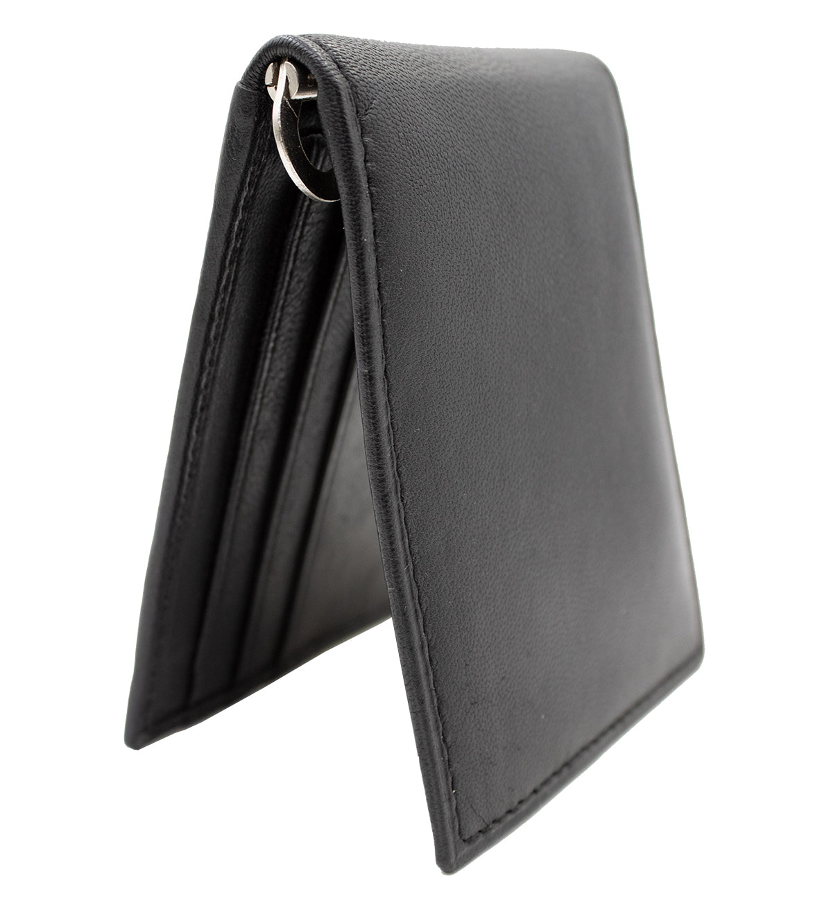 RFID Blocking Genuine Leather Bifold Money Clip ID Badge Bifold Wallet Front Pocket