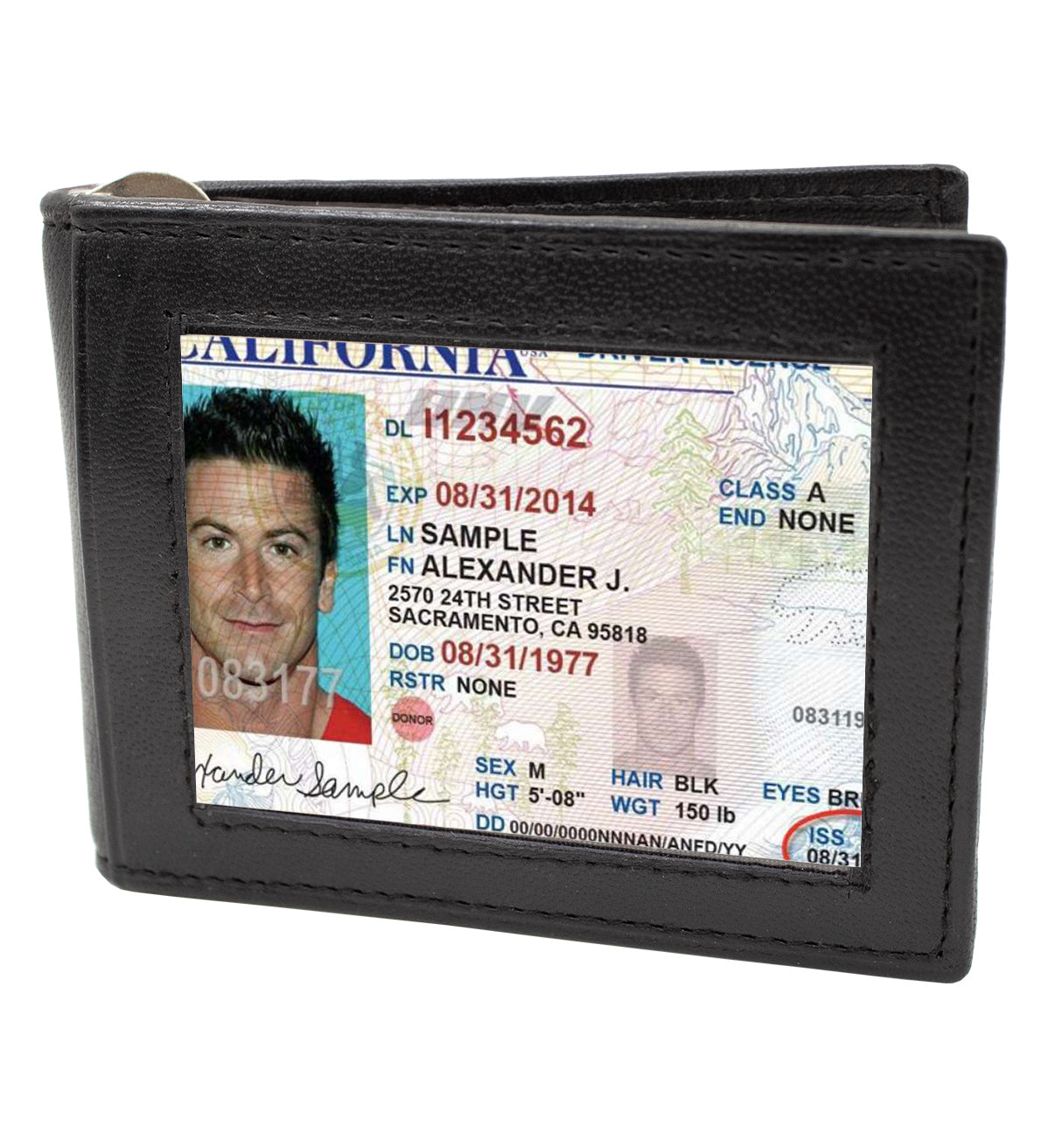 RFID Blocking Genuine Leather Bifold Money Clip ID Badge Bifold Wallet Front Pocket