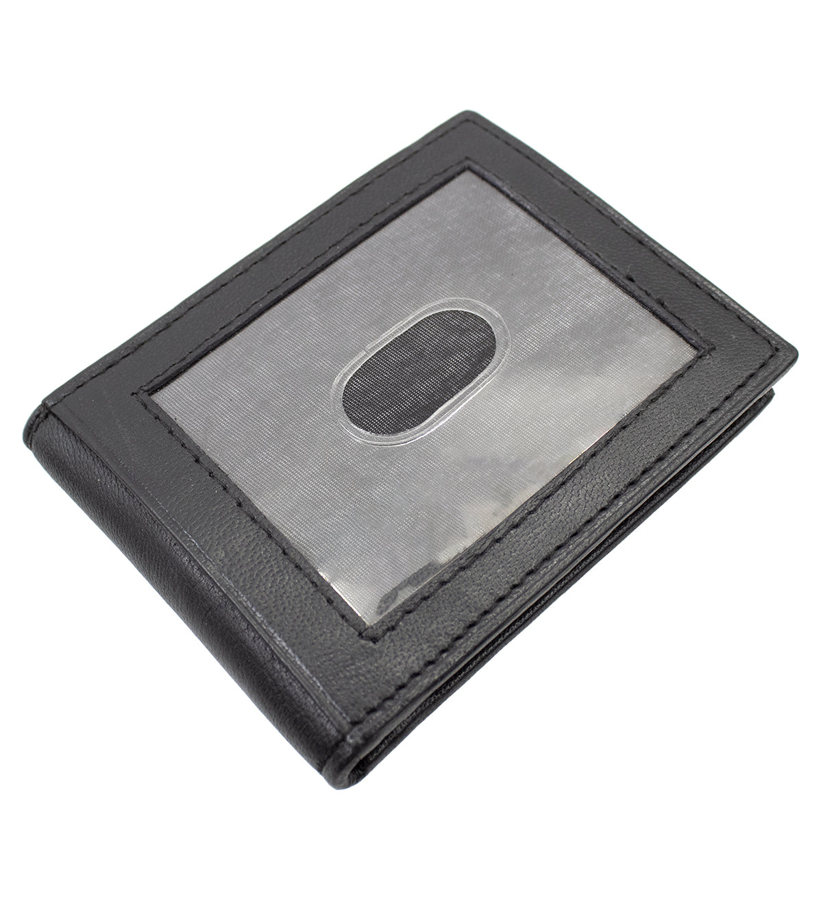 RFID Blocking Genuine Leather Bifold Money Clip ID Badge Bifold Wallet Front Pocket
