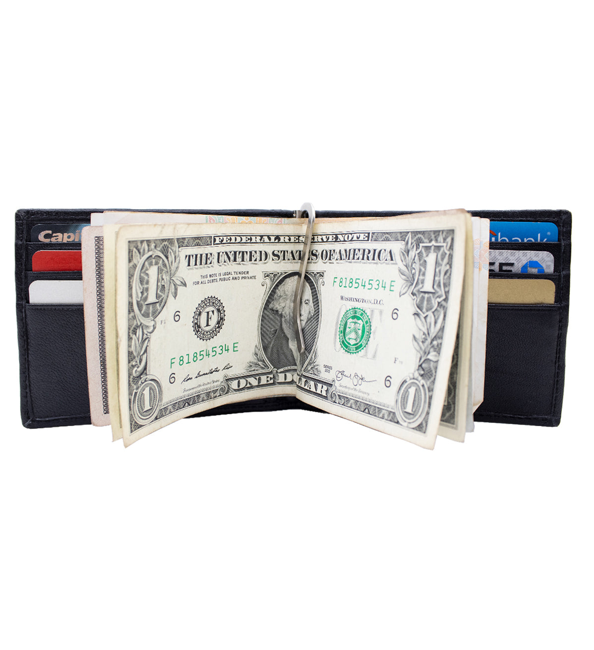 RFID Blocking Genuine Leather Bifold Money Clip ID Badge Bifold Wallet Front Pocket