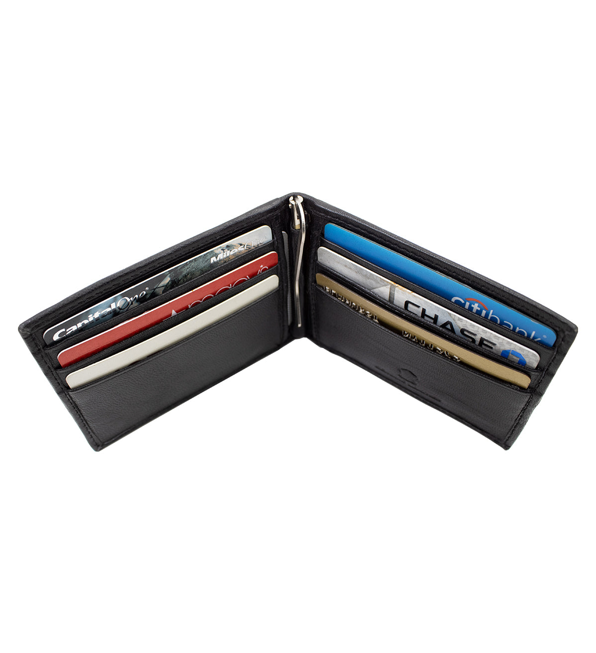 RFID Blocking Genuine Leather Bifold Money Clip ID Badge Bifold Wallet Front Pocket
