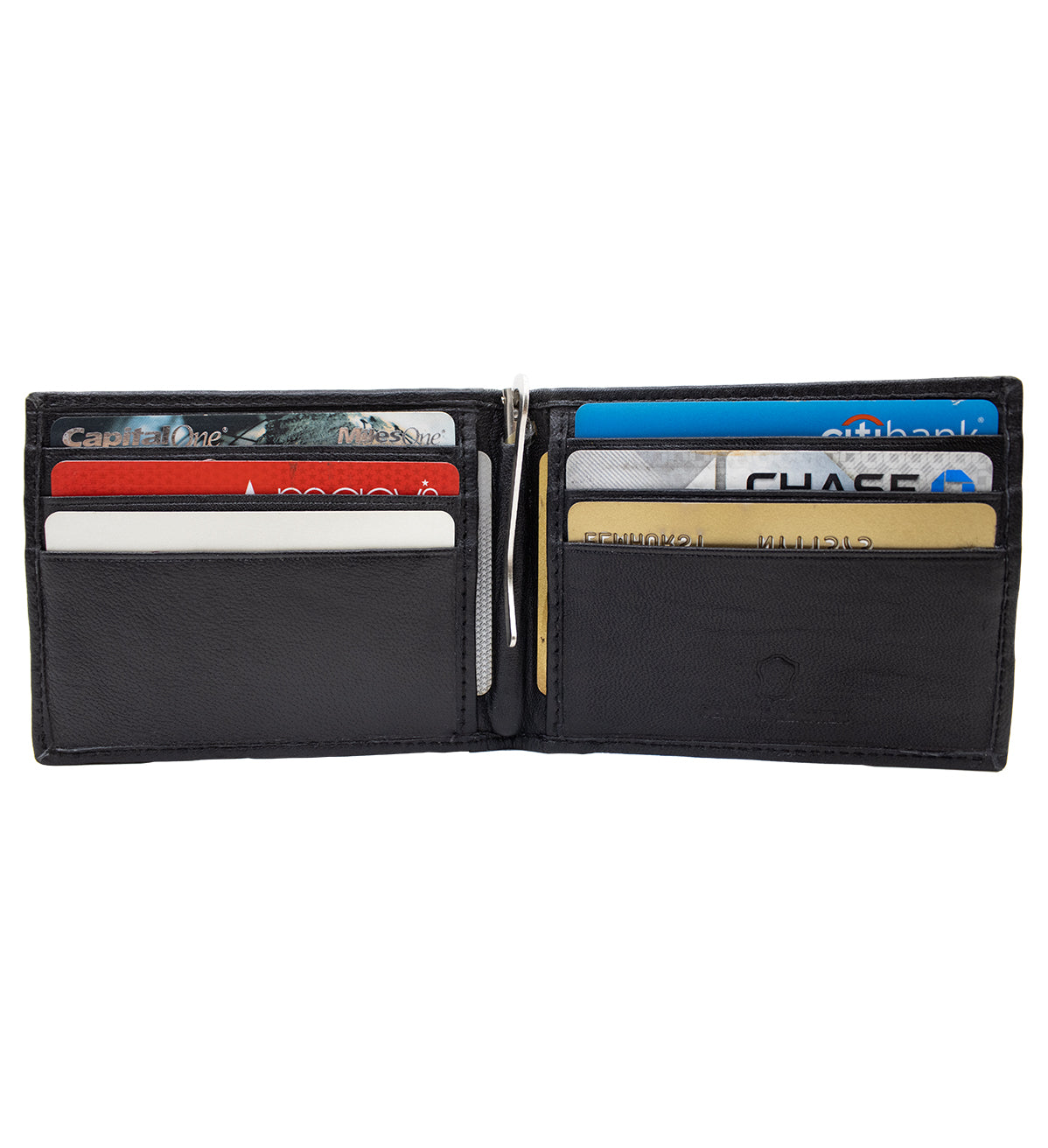 RFID Blocking Genuine Leather Bifold Money Clip ID Badge Bifold Wallet Front Pocket