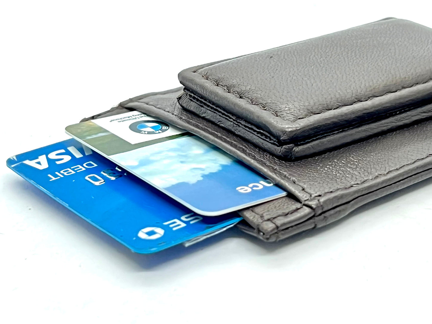 RFID Blocking Genuine Leather Money Clip ID Card Holder Slim Flat Magnetic Clip