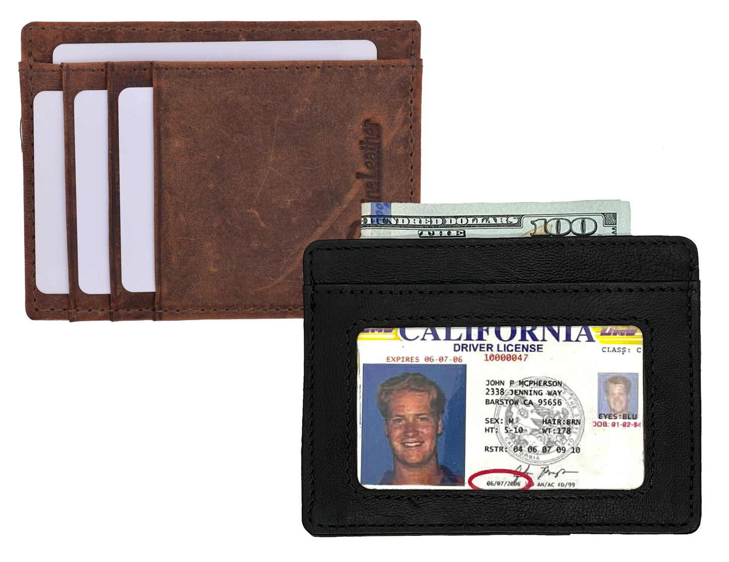 RFID Blocking Hunter Brown Men's Slim Vintage Genuine Leather Front Pocket Wallet Thin Card Holder