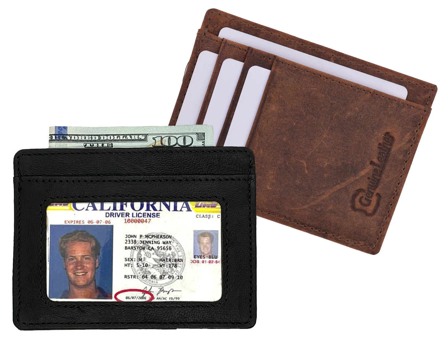 RFID Blocking Hunter Brown Men's Slim Vintage Genuine Leather Front Pocket Wallet Thin Card Holder