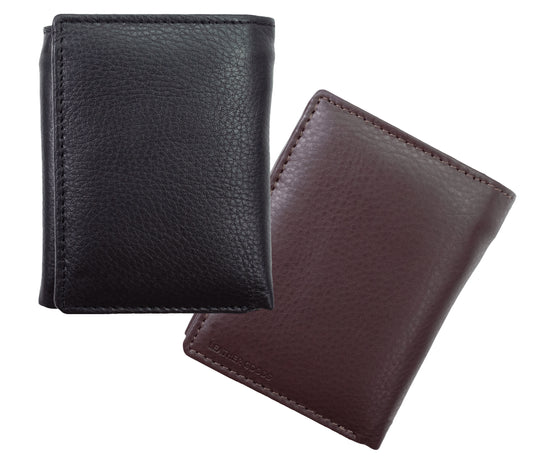 RFID Blocking Genuine Leather Men's Trifold Wallet Flap Top Premium Cowhide