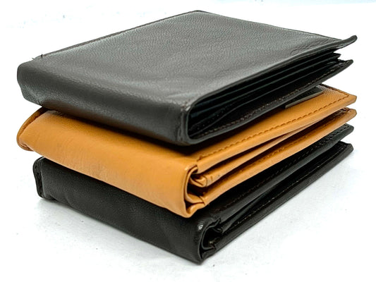 RFID Blocking Men's Genuine Cowhide Leather Premium Bifold Wallet Center Flap ID Card Holder