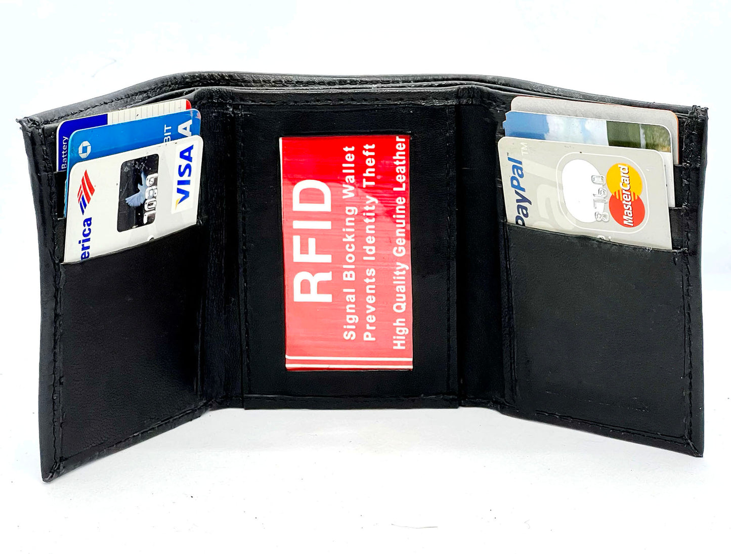 RFID BLocking Genuine Leather Men's Trifold Premium Cowhide Wallet Center Flap