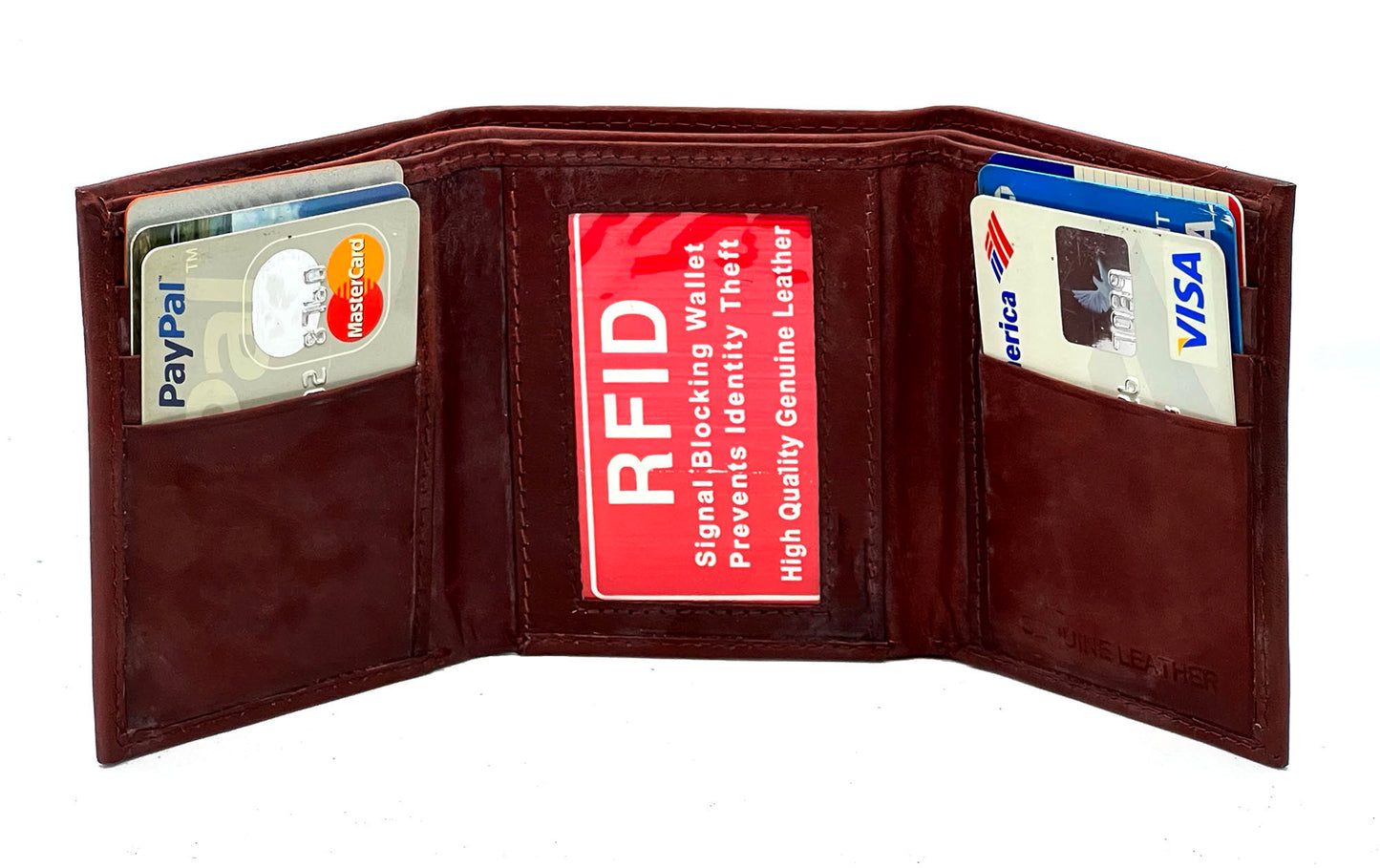 RFID BLocking Genuine Leather Men's Trifold Premium Cowhide Wallet Center Flap