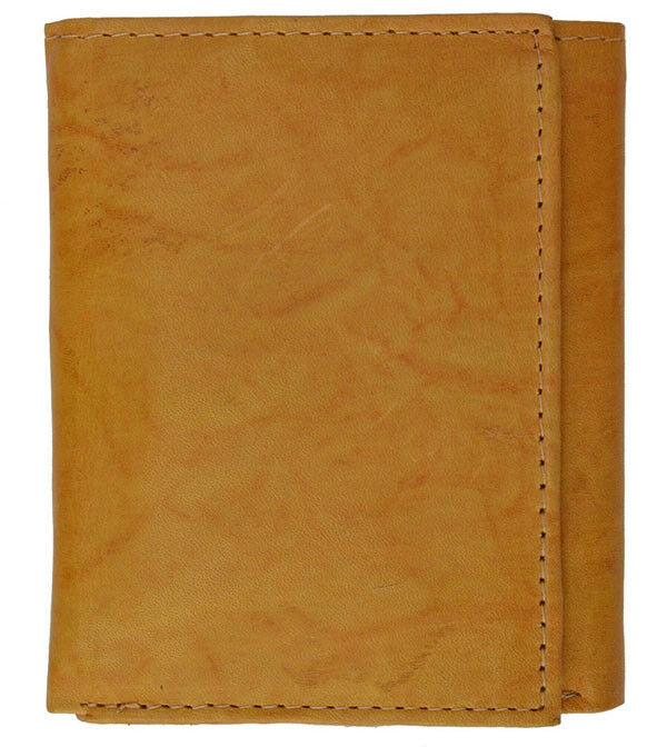 RFID BLocking Genuine Leather Men's Trifold Premium Cowhide Wallet Center Flap