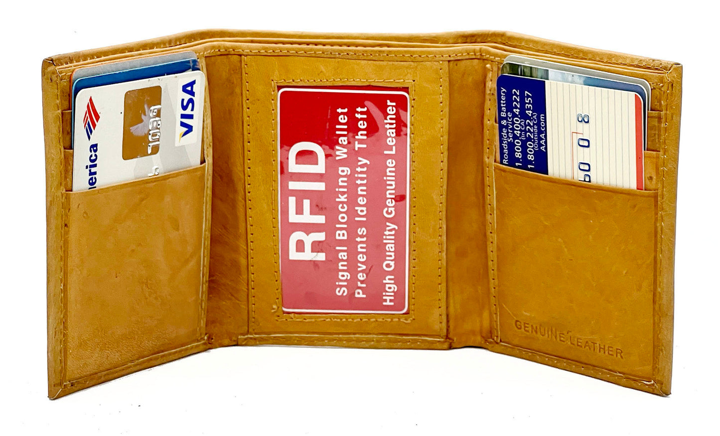 RFID BLocking Genuine Leather Men's Trifold Premium Cowhide Wallet Center Flap