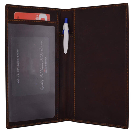 RFID Blocking Hand Crafted Hunter Brown Vintage Leather Standard Checkbook Cover