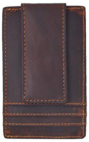 Hunter Brown RFID Blocking Vintage Leather Men's Thin Magnetic Money Clip