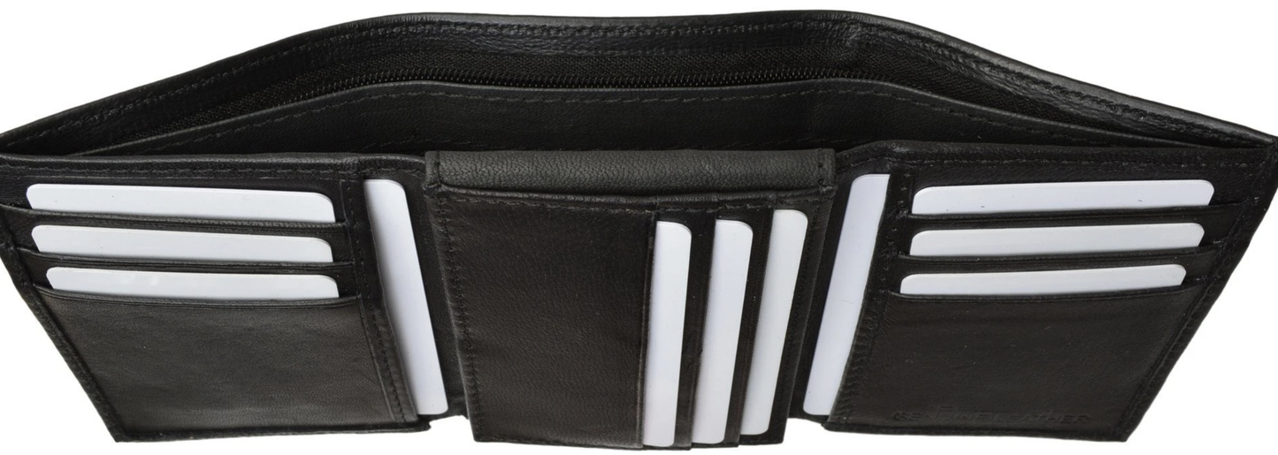 RFID Blocking Genuine Leather Men's Trifold Wallet Flap Top Card Holder