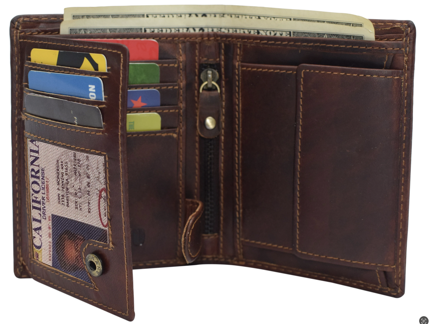 Hunter Brown RFID Blocking Genuine Leather Bifold Wallet Coin Holder