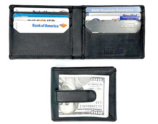 RFID Blocking Genuine Leather Mens Bifold Wallet Money Clip ID Holder