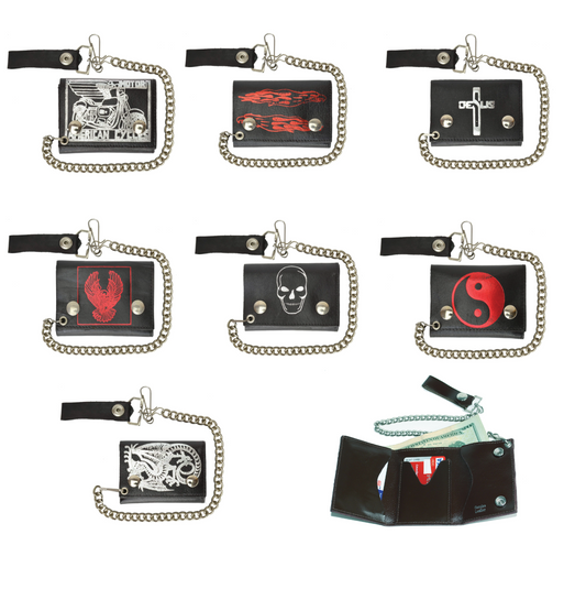 Men's Leather Biker Wallet Steel Chain Trucker Motorcyclist Novelty Print