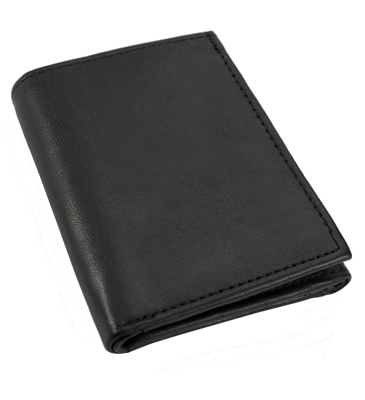 RFID Blocking Black Genuine Leather Men's Trifold Wallet Flap Top ID Holder