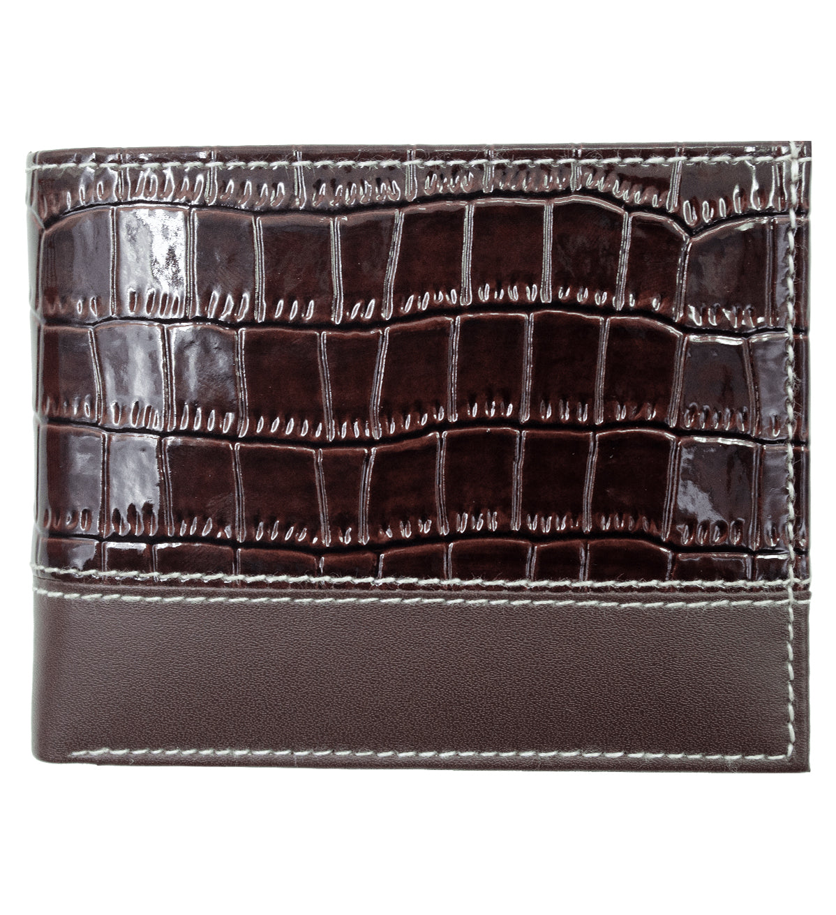 Black Croc Print Vegan Leather Men's Bifold Wallet Double Flap Holder