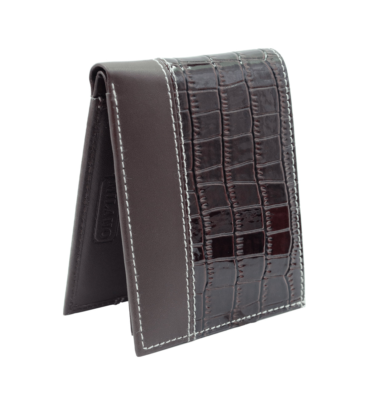 Black Croc Print Vegan Leather Men's Bifold Wallet Double Flap Holder
