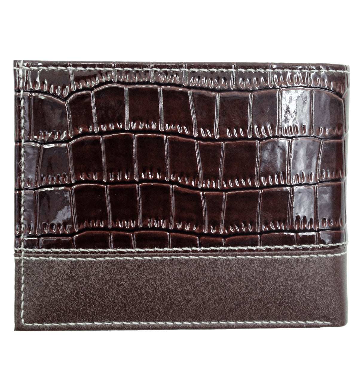 Black Croc Print Vegan Leather Men's Bifold Wallet Double Flap Holder