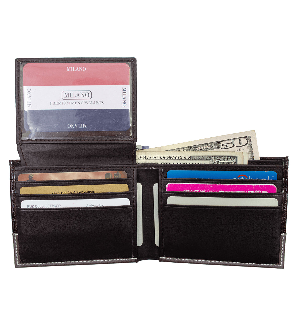 Black Croc Print Vegan Leather Men's Bifold Wallet Double Flap Holder