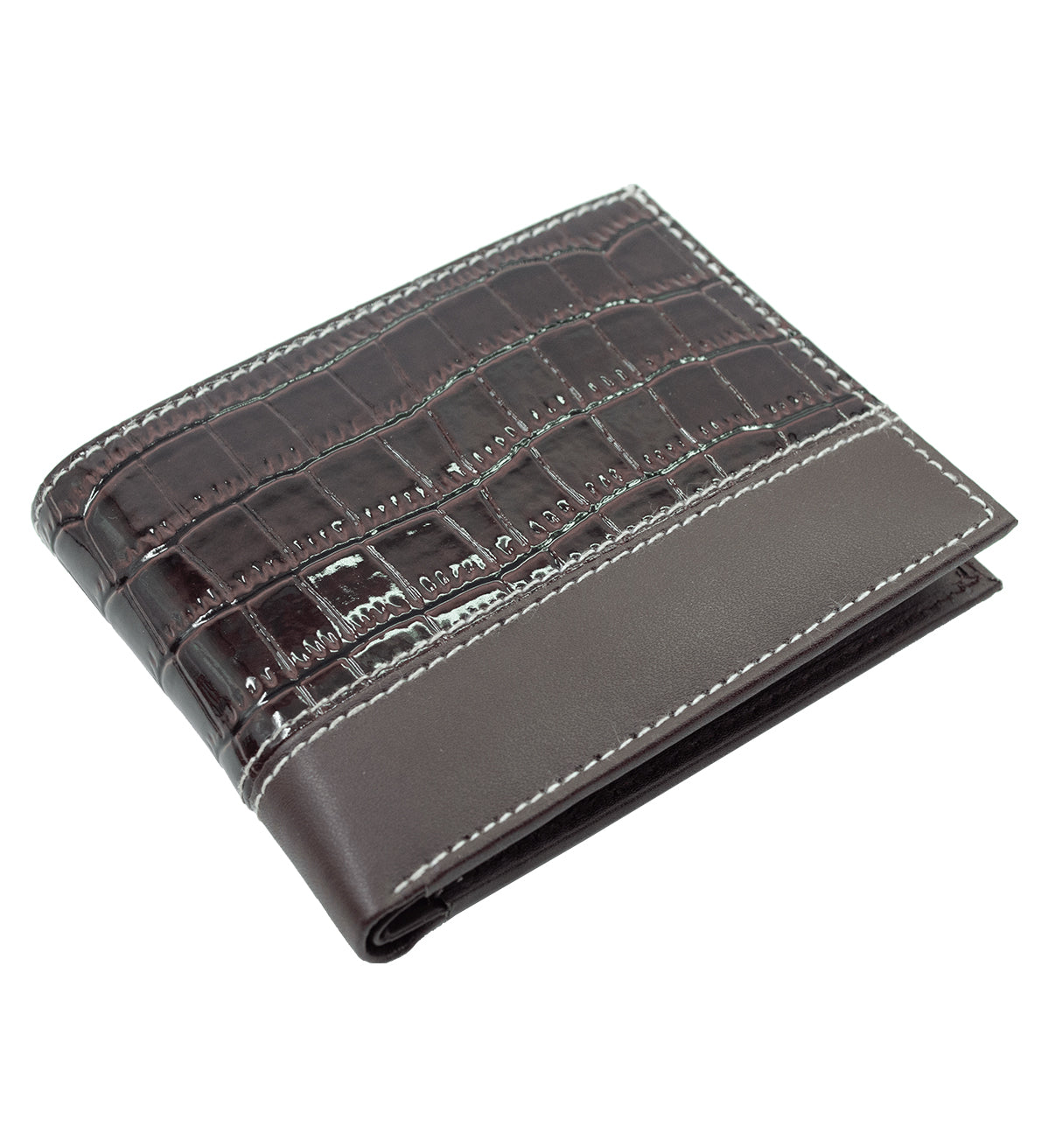 Black Croc Print Vegan Leather Men's Bifold Wallet Double Flap Holder