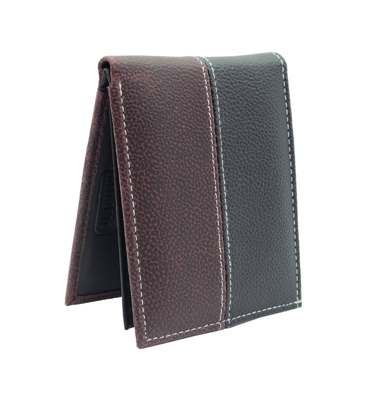 Black Vegan Grain Leather Men's Bifold Wallet Double Flap Holder