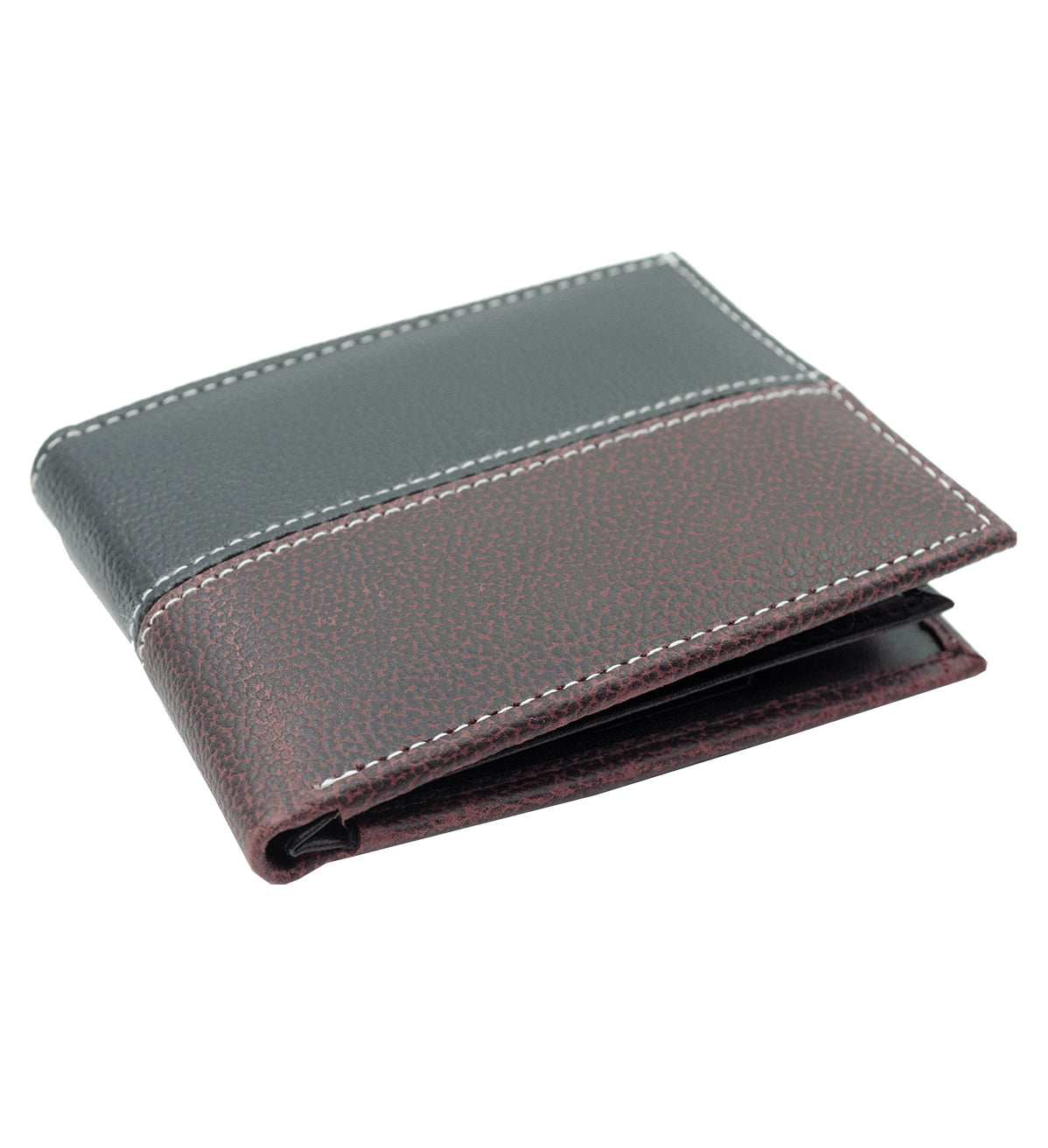 Black Vegan Grain Leather Men's Bifold Wallet Double Flap Holder