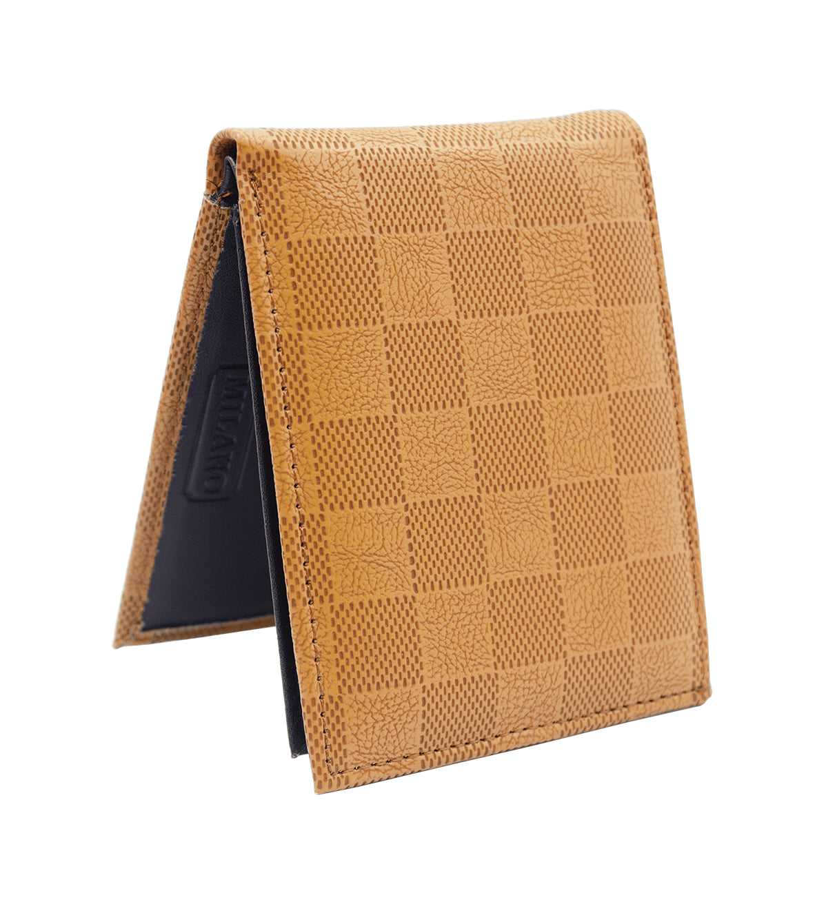 Black Checkered Pattern Vegan Leather Men's Bifold Wallet Double Flap Holder