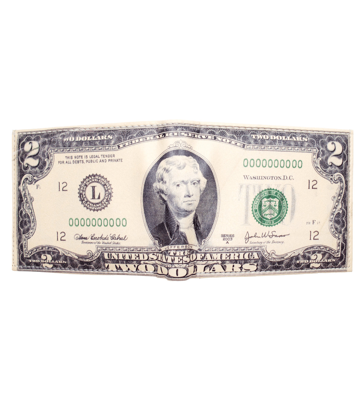 US 2 Dollar Leather Men's Bifold Wallet Double Flap Holder