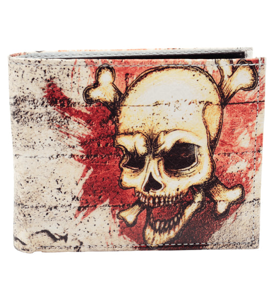 Evil Skull Leather Men's Bifold Wallet Double Flap Holder