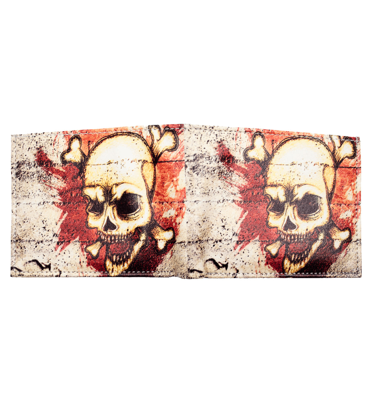 Evil Skull Leather Men's Bifold Wallet Double Flap Holder