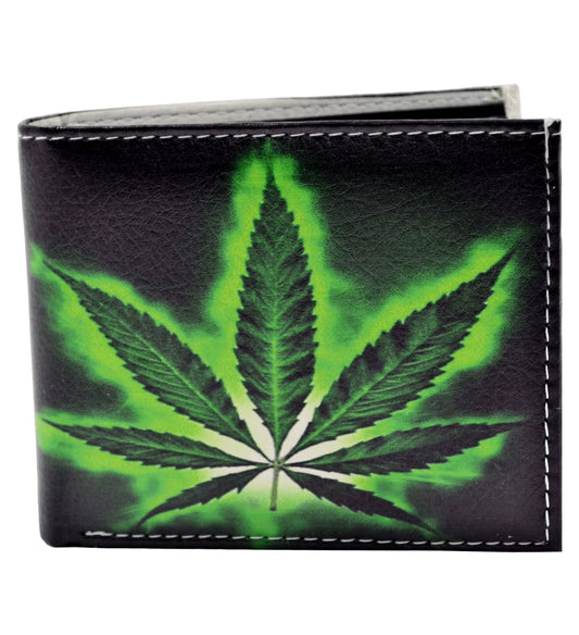 Marijuana Leaf Leather Men's Bifold Wallet Double Flap Holder