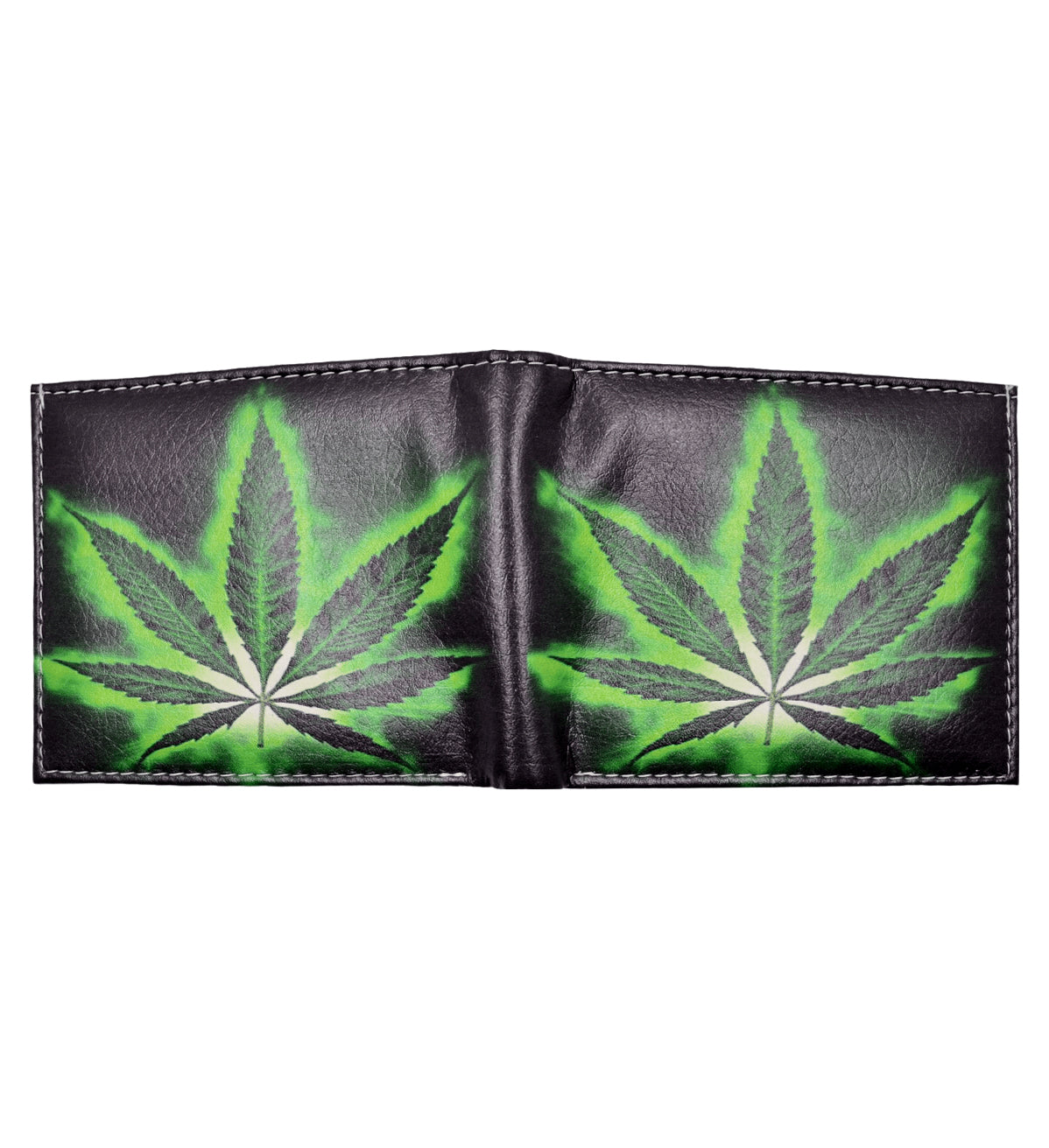 Marijuana Leaf Leather Men's Bifold Wallet Double Flap Holder