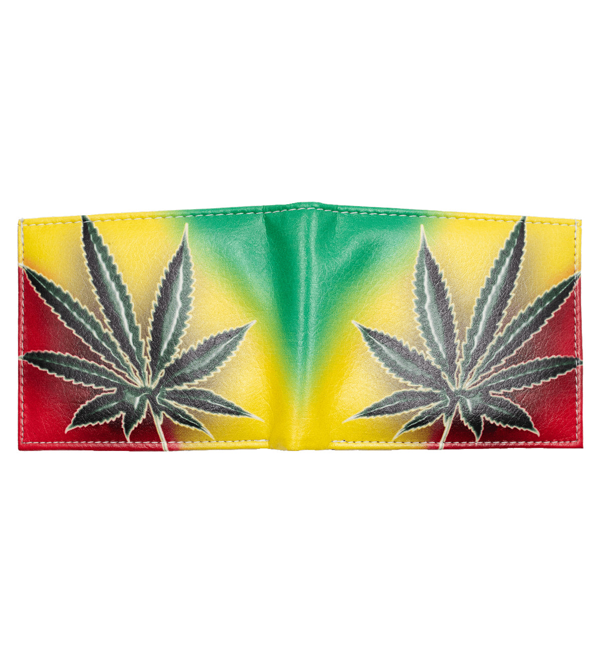 Rasta Marijuana Leaf Printed Leather Men's Bifold Wallet Double Flap Holder