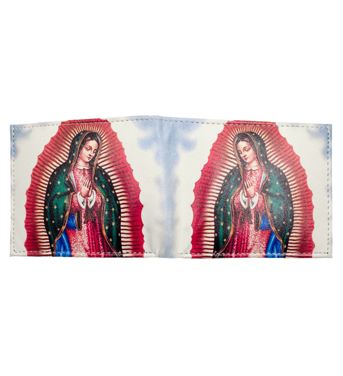Virgin Mary Flag Leather Men's Bifold Wallet Double Flap Holder