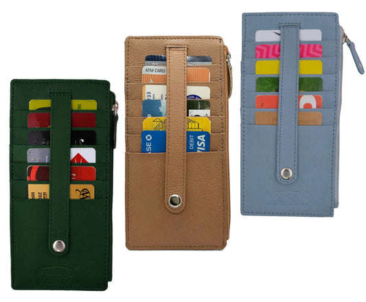 Genuine Leather Thin Vertical Stacker Women's Wallet Card Case with ID
