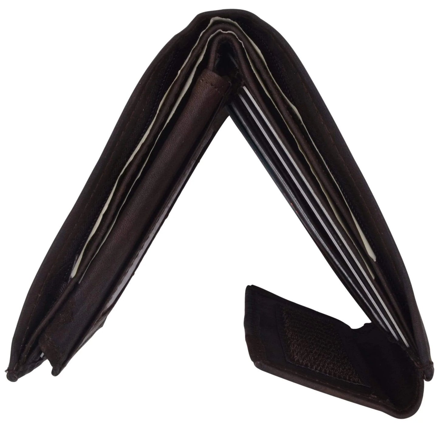 RFID Blocking Leather Bifold Wallet With Hook And Loop Closure And Flap Up ID Window