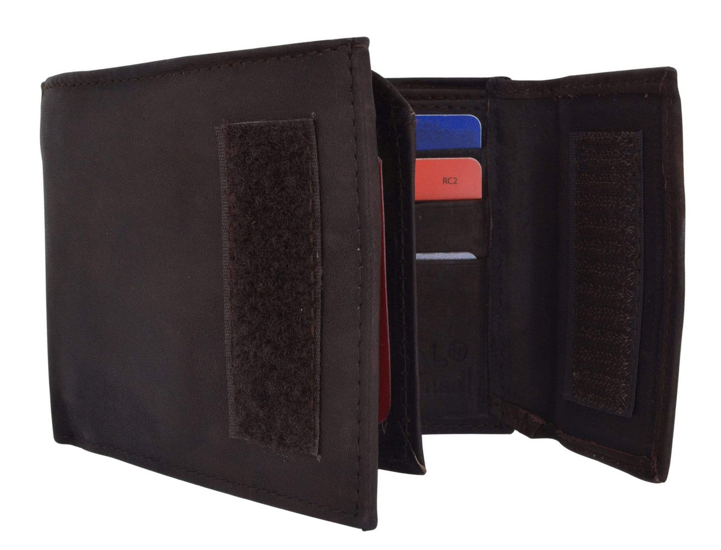RFID Blocking Leather Bifold Wallet With Hook And Loop Closure And Flap Up ID Window